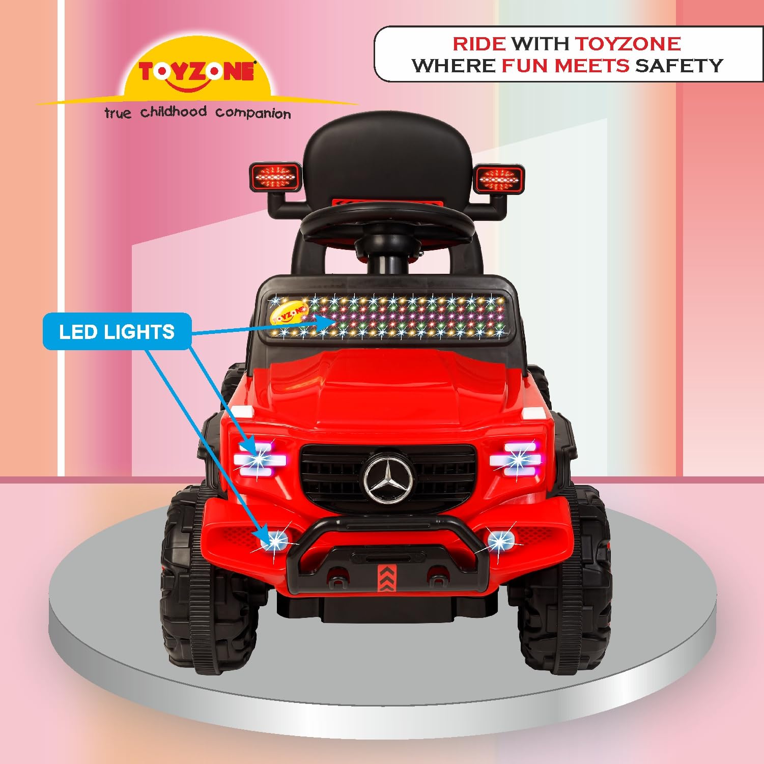 Toyzone Posh Electric Car Ride on Jeep with Remote - Red | Rechargeable Car 6V & 6.5ah Battery | Music Player with Bluetoooth & USB | 6 Month Battery Warranty | Make in India | Kids 2+ Years - Image 5 thumbnail