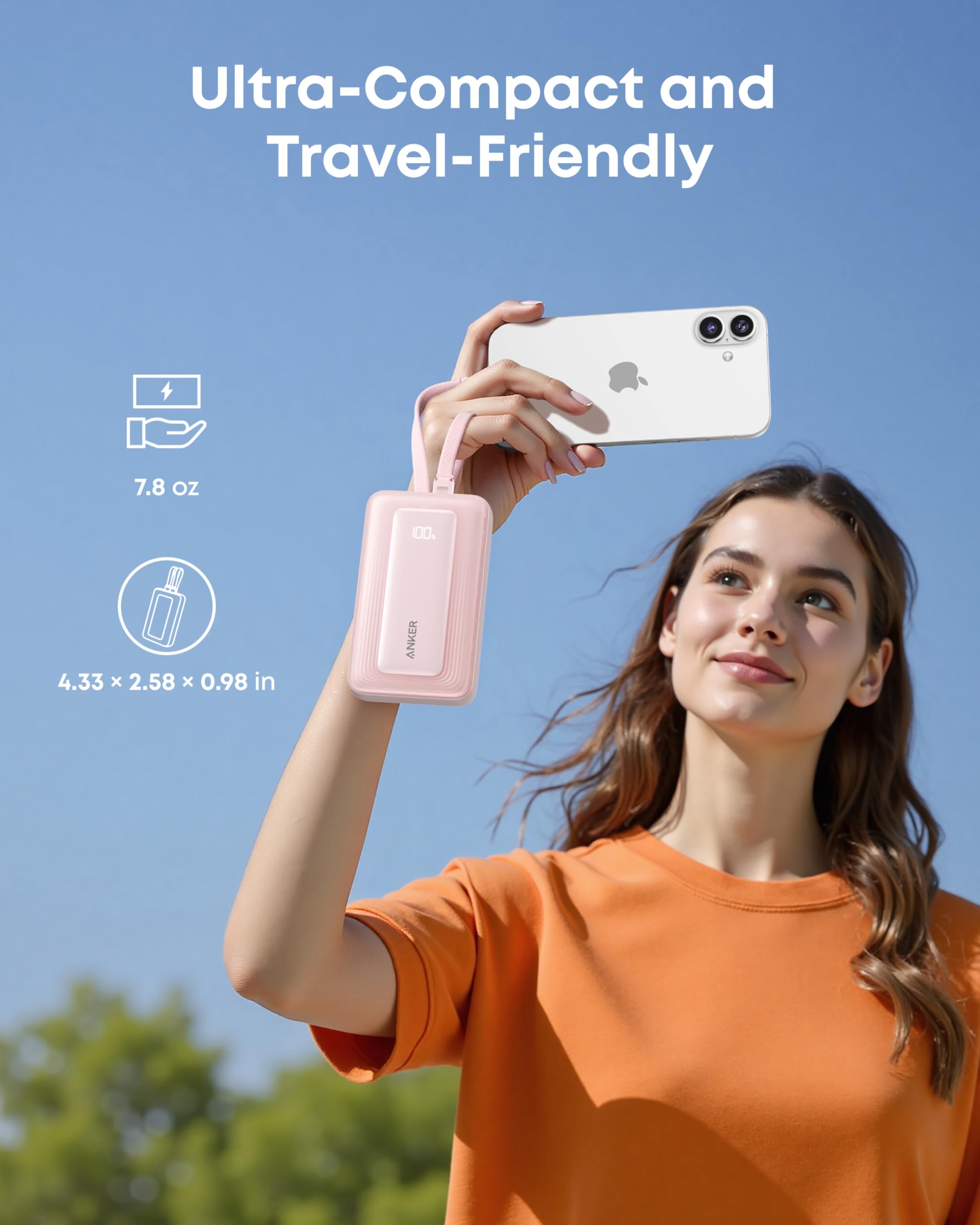 Anker Zolo Power Bank, doppio cavo USB-C integrato, 10000 mAh, 35 W, ricarica rapida, compatto e portatile, compatibile con iPhone 16/15, Samsung Galaxy, Google Pixel e altri (nero)