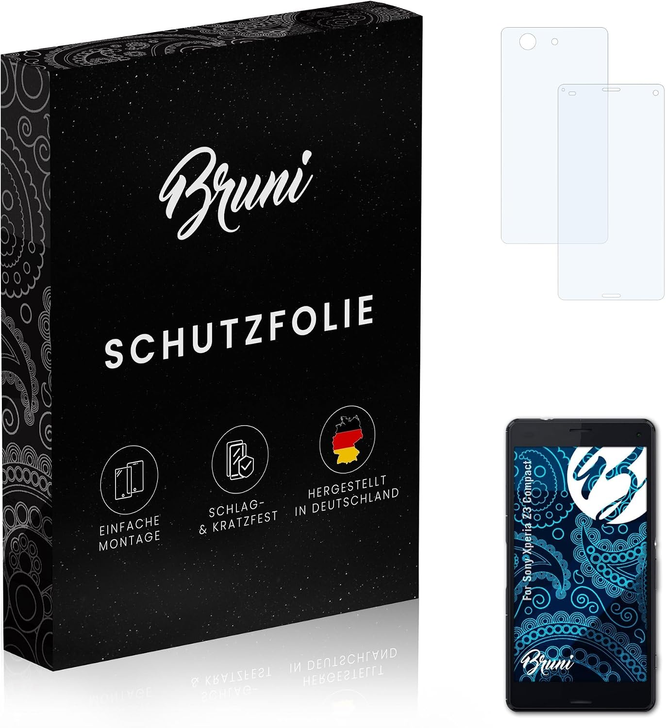 Bruni Screen Protector compatible with Sony Xperia Z3 Compact Protector Film, crystal clear Protective Film (Set of 2)