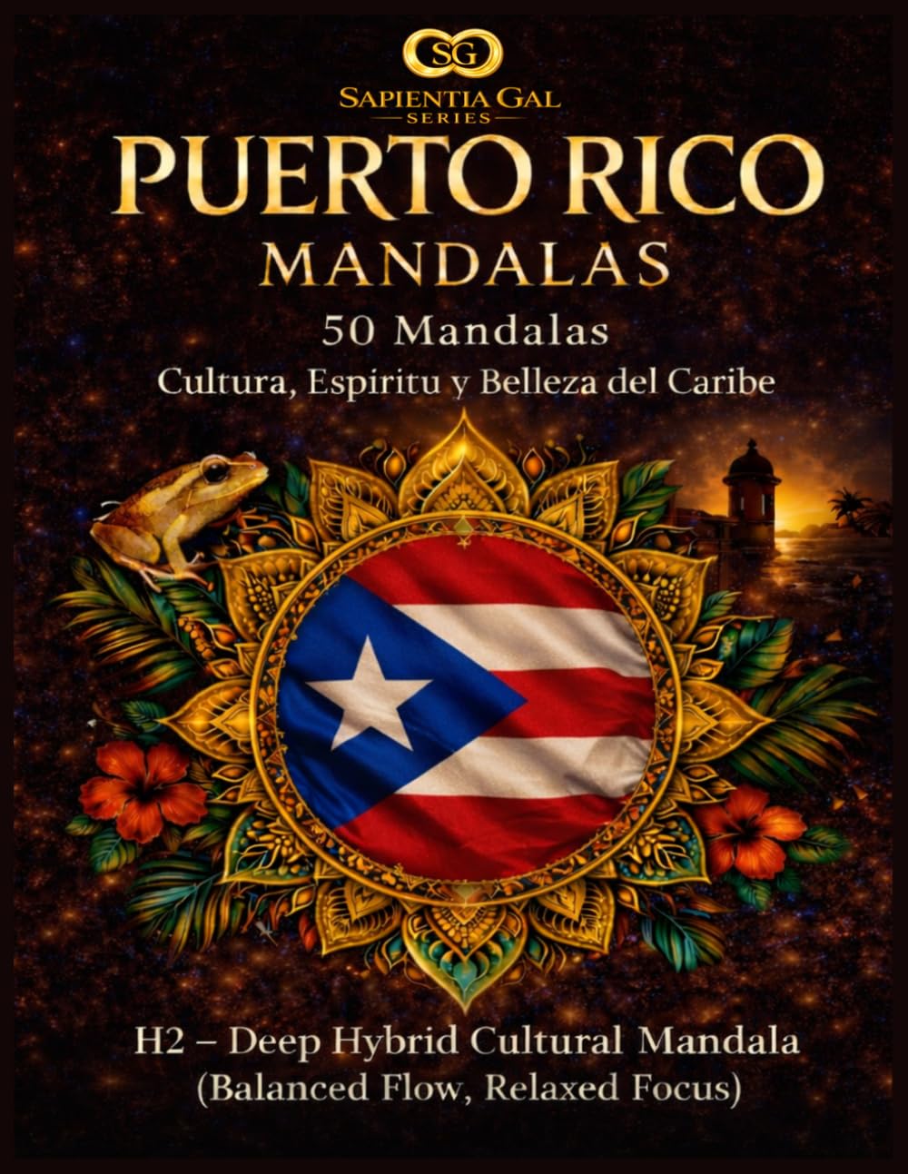 PUERTO RICO MANDALAS 50 Mandalas: Cultura, Espíritu y Belleza del Caribe H2- Deep Hybrid Cultural Mandala (Balanced Flow, Relaxed Focus)™ (Sapientia Gal Series)