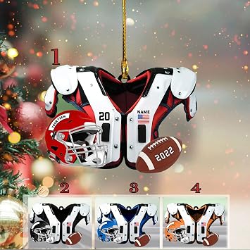 IZI POD Personalized American Football Ornament, Shoulder Pads and Helmet Football Uniform Christmas Ornament, Custom Football Ornament, American Football Player Gift, One Size