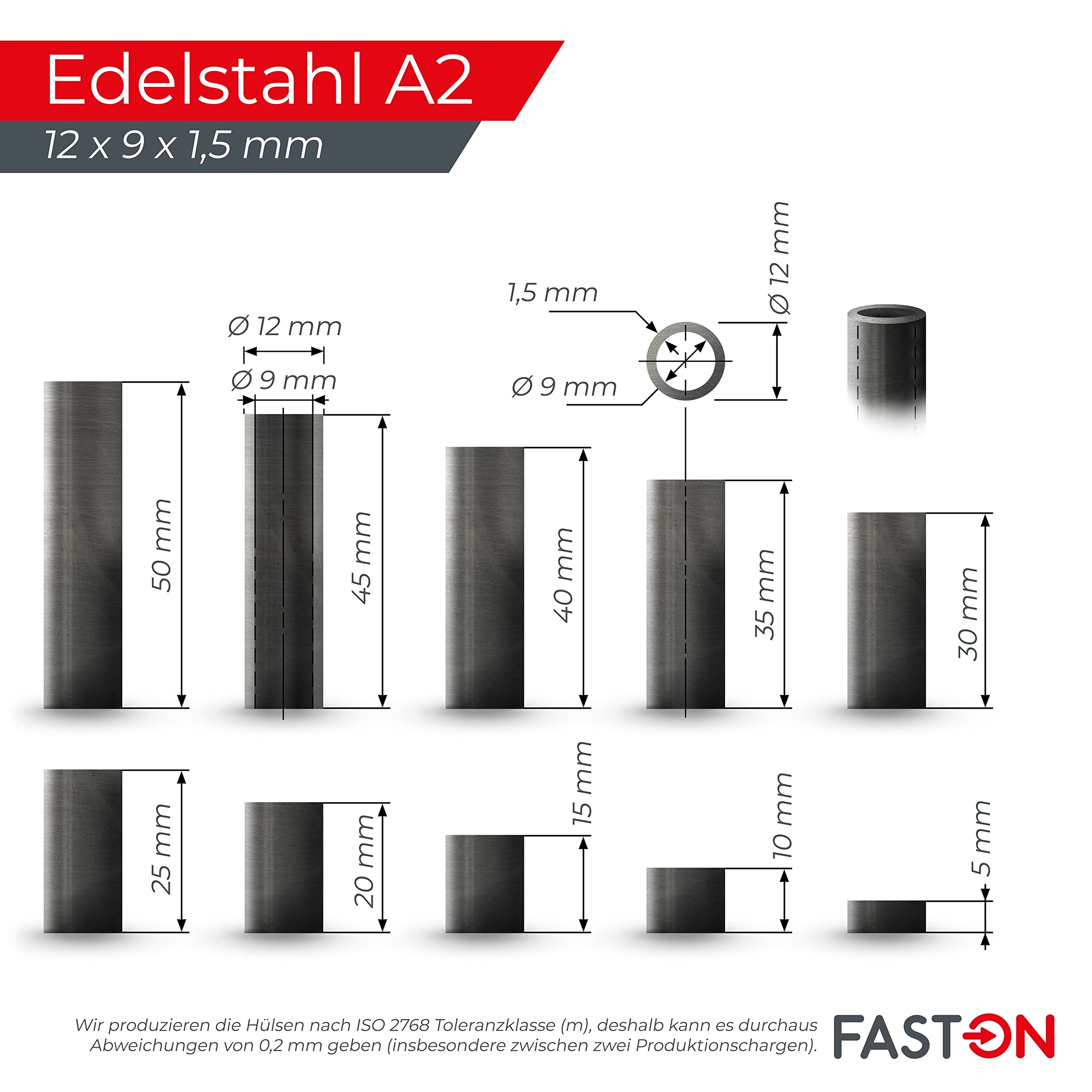 FASTON Distanzhülsen M8 - 10 Stück Alu-Abstandshalter