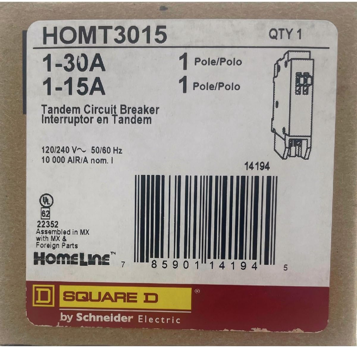 SCHNEIDER ELECTRIC HOMT3015 Miniature Circuit Breaker