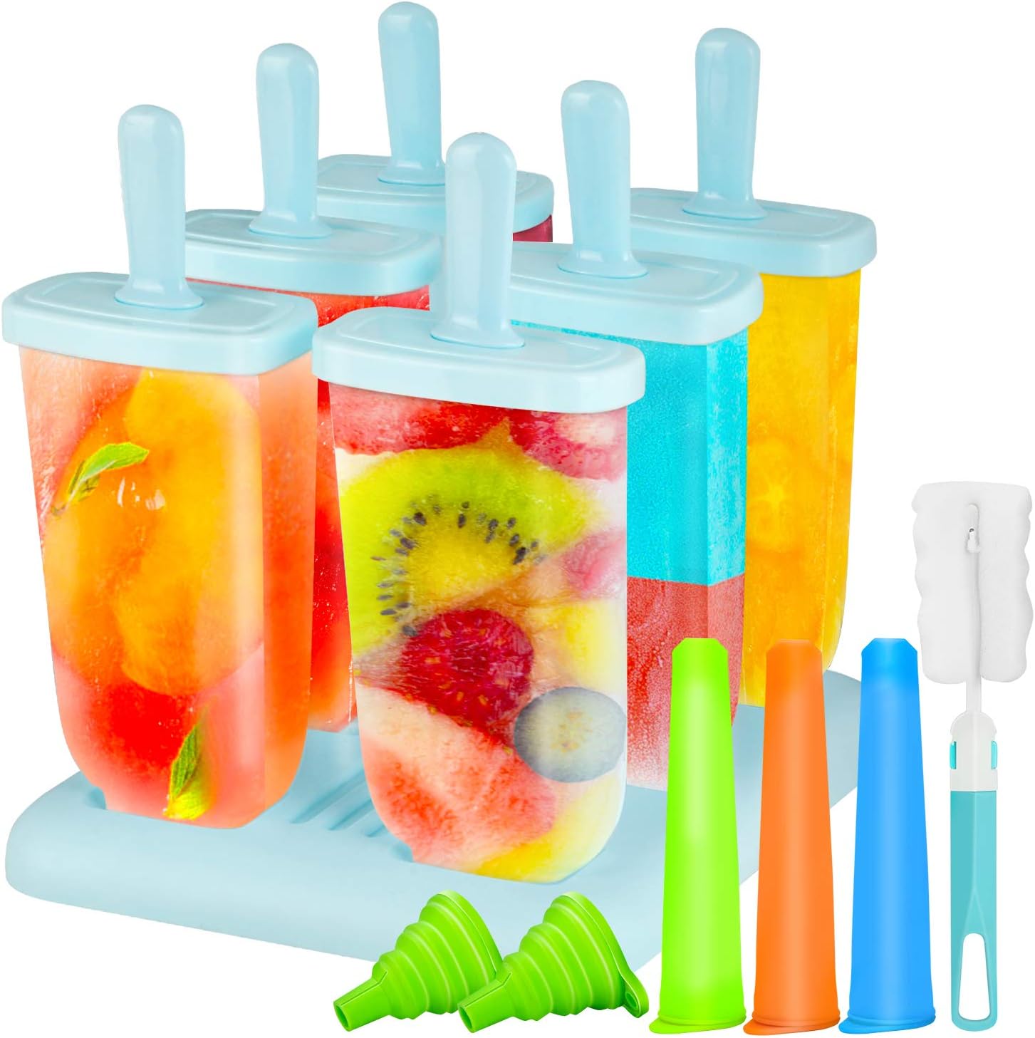 Ice Lolly Mould,Gifort Popsicle Mold, Ice Lolly Maker with Non-Spill Lid Cleaning Brush and Silicone Folding Funnel(9Pack)