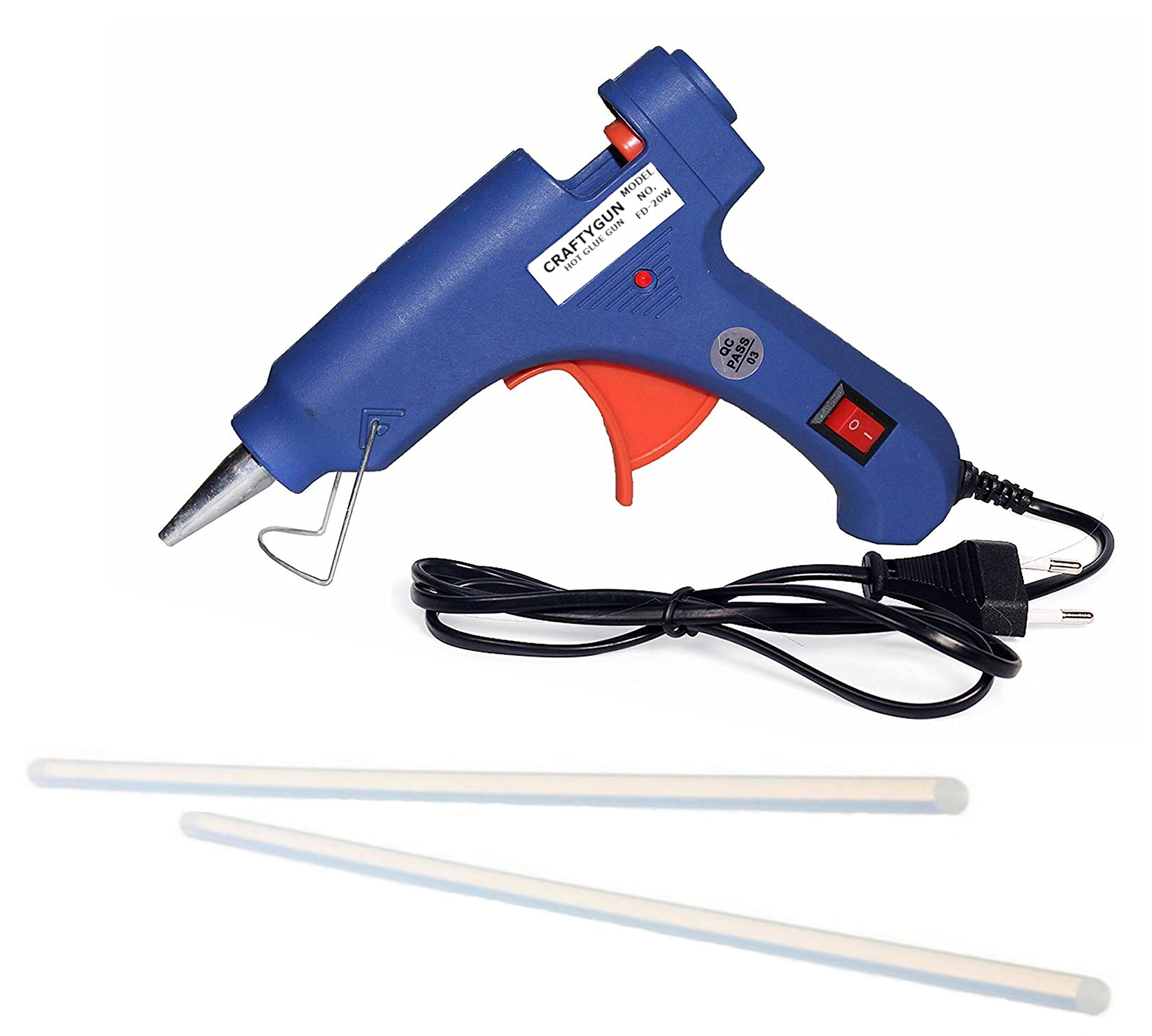CRAFTYGUN BLUE MINI 20 WATT HOT MELT GLUE GUN WITH 2 HOT GLUE STICKS