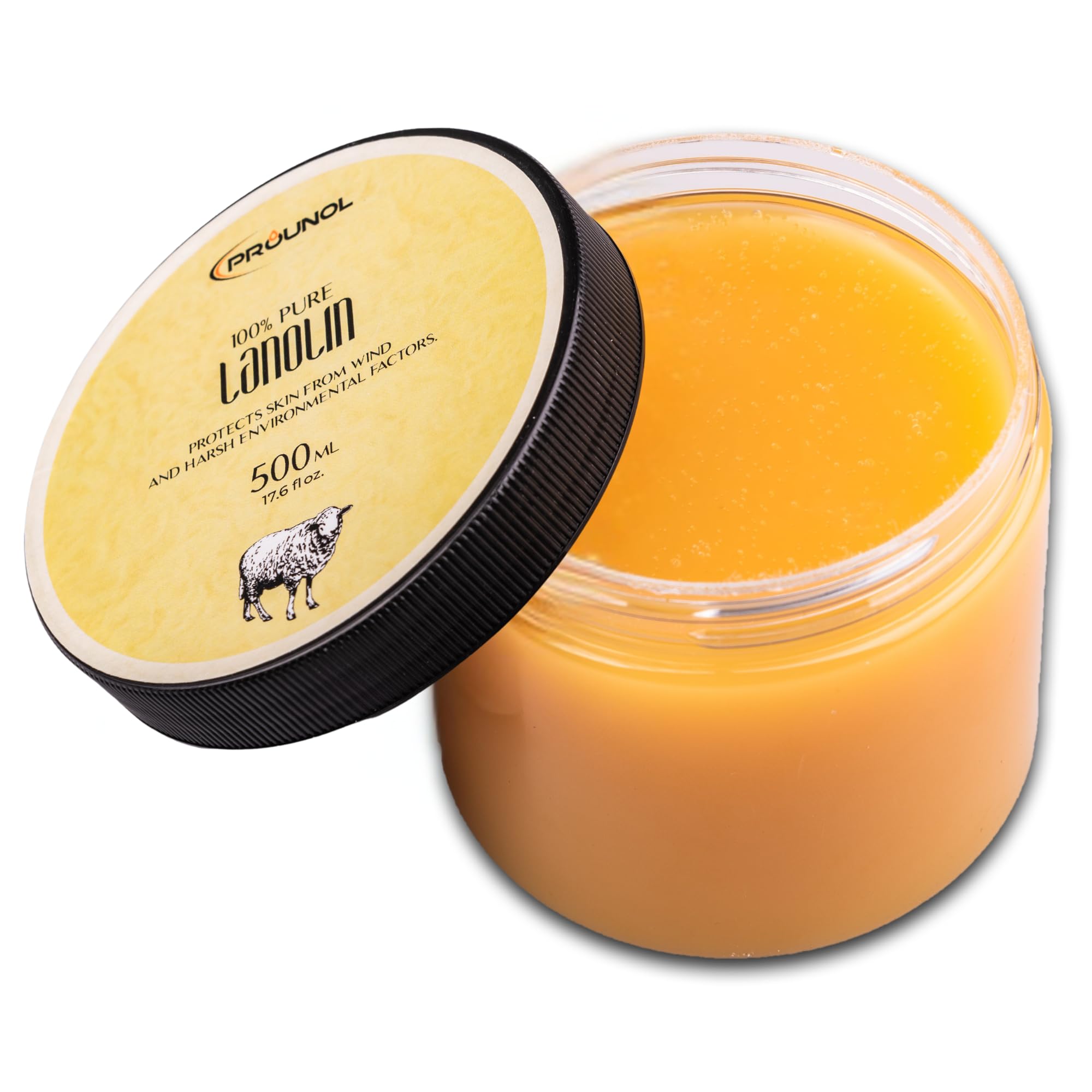 PROUNOL Lanolina Bezwodna 500ml - 100% Czysta Lanolina, Tłuszcz Wełniany bez Zapachu - Naturalny Krem do Pielęgnacji Suchych Rąk i Stóp