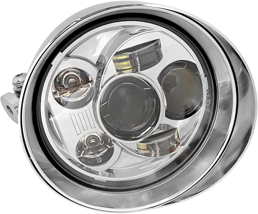 FATECIM 5.75" LED Motorcycle Headlights w/Aluminum Visor Clear Lens 5 3/4 inch Bullet Vintage Lamp for Harley Sportster Dyna Softail Bobber Chopper Honda Yamaha Suzuki Kawasaki Custom Chrome
