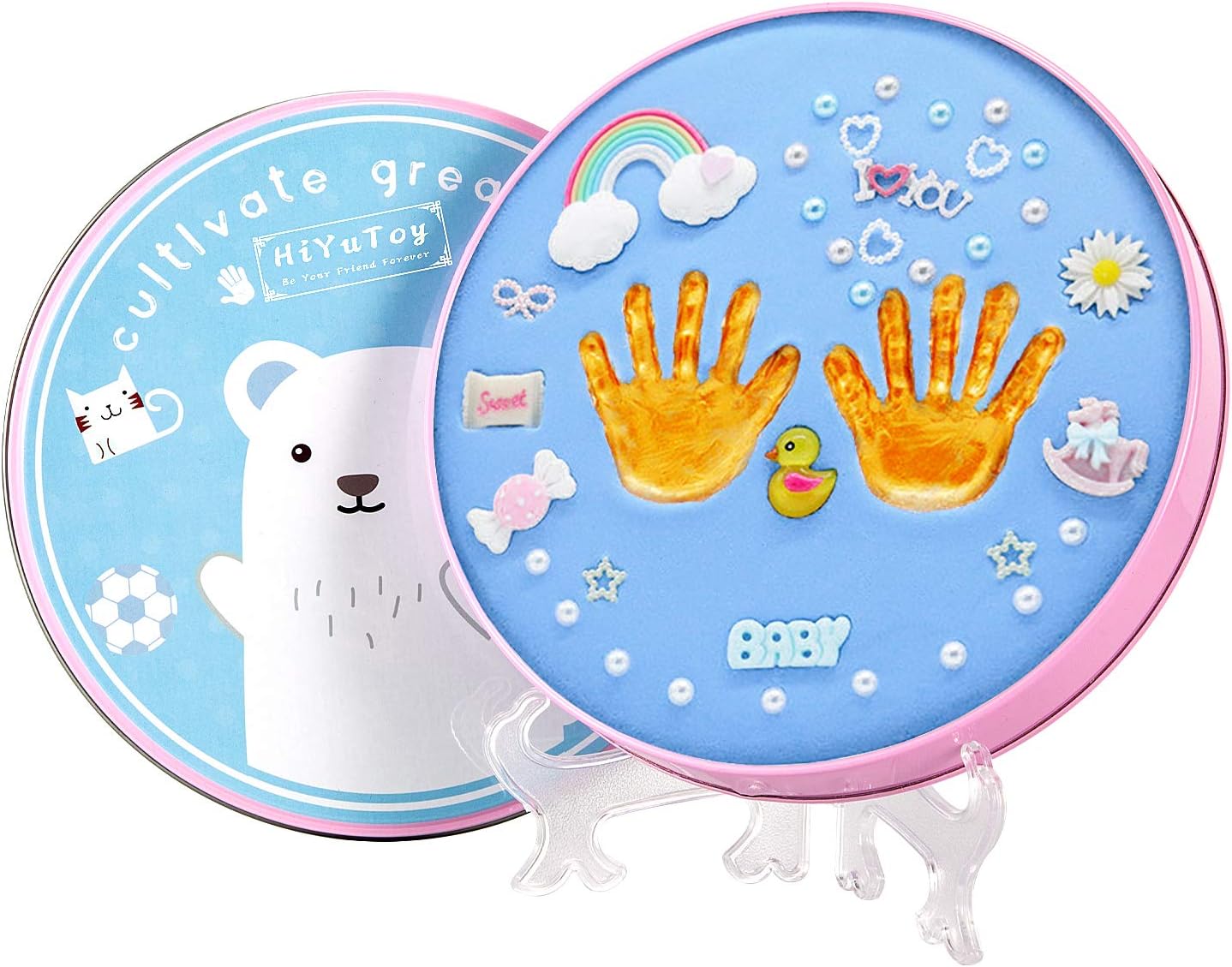 HIYUTOY Baby Handprint Kit & Footprint DIY Hand Foot Print Perfect for Baby Boy Gifts,Top Baby Girl Gifts, Newborn Baby Keepsake Baby Gifts Clay Casting Kit for Baby (Blue)