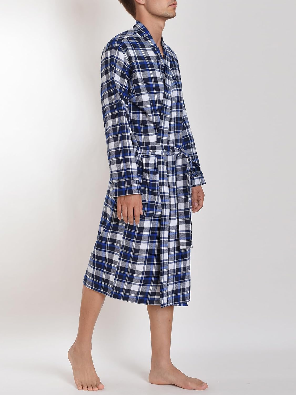 Latuza Men's Cotton Flannel Robe Knee Length Kimono Bathrobe with Pockets