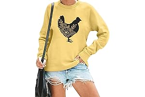 FASHGL Cozy Chicken Embroidered Pattern Women's Sweatshirt