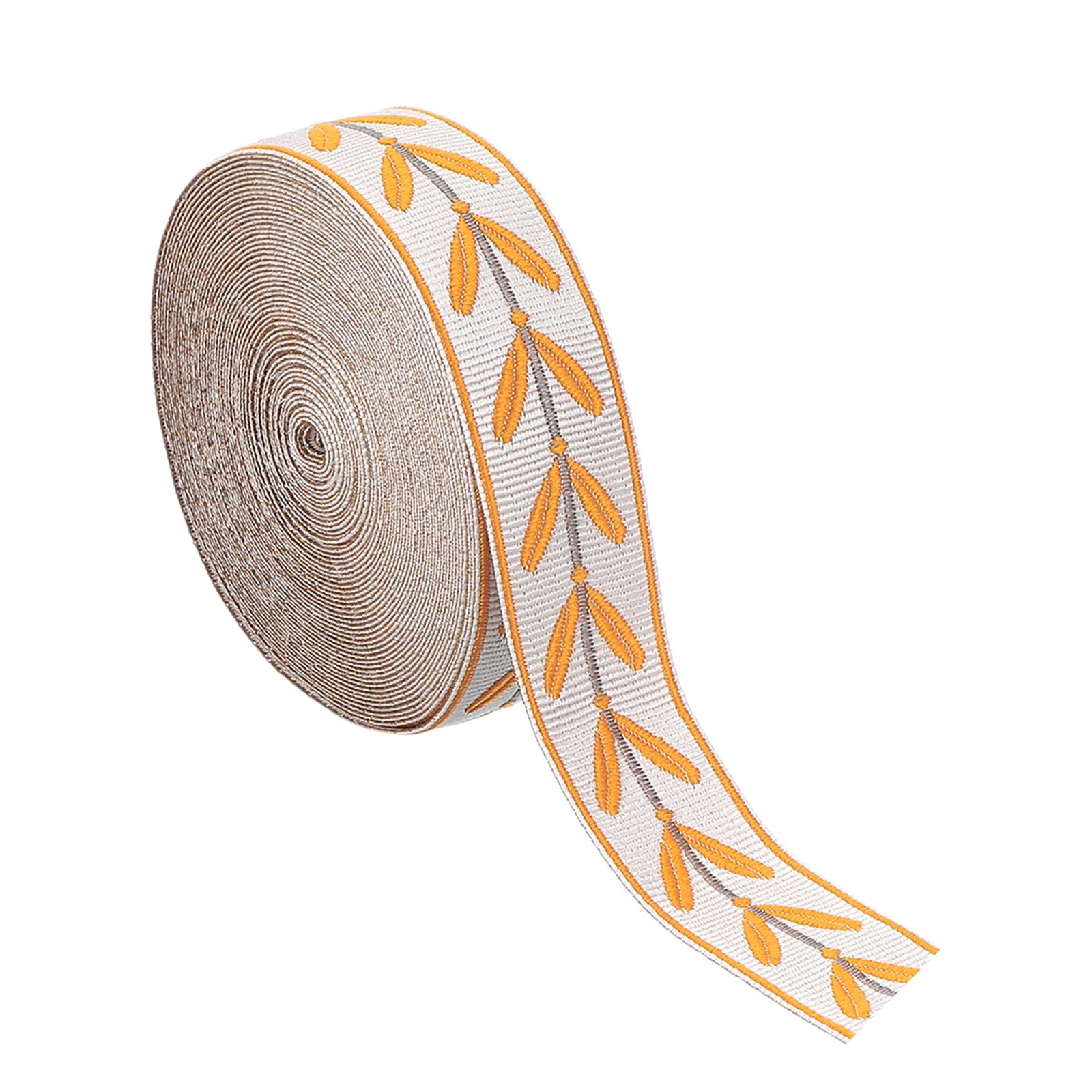 PATIKIL Leaf Pattern Jacquard Ribbon Trim, 1.2 Inch 10 Yard Polyester Jacquard Ribbon Sewing Leaves Webbing for Sewing Crafts, Home Decor, Apparel, Handmade Bags, Orange