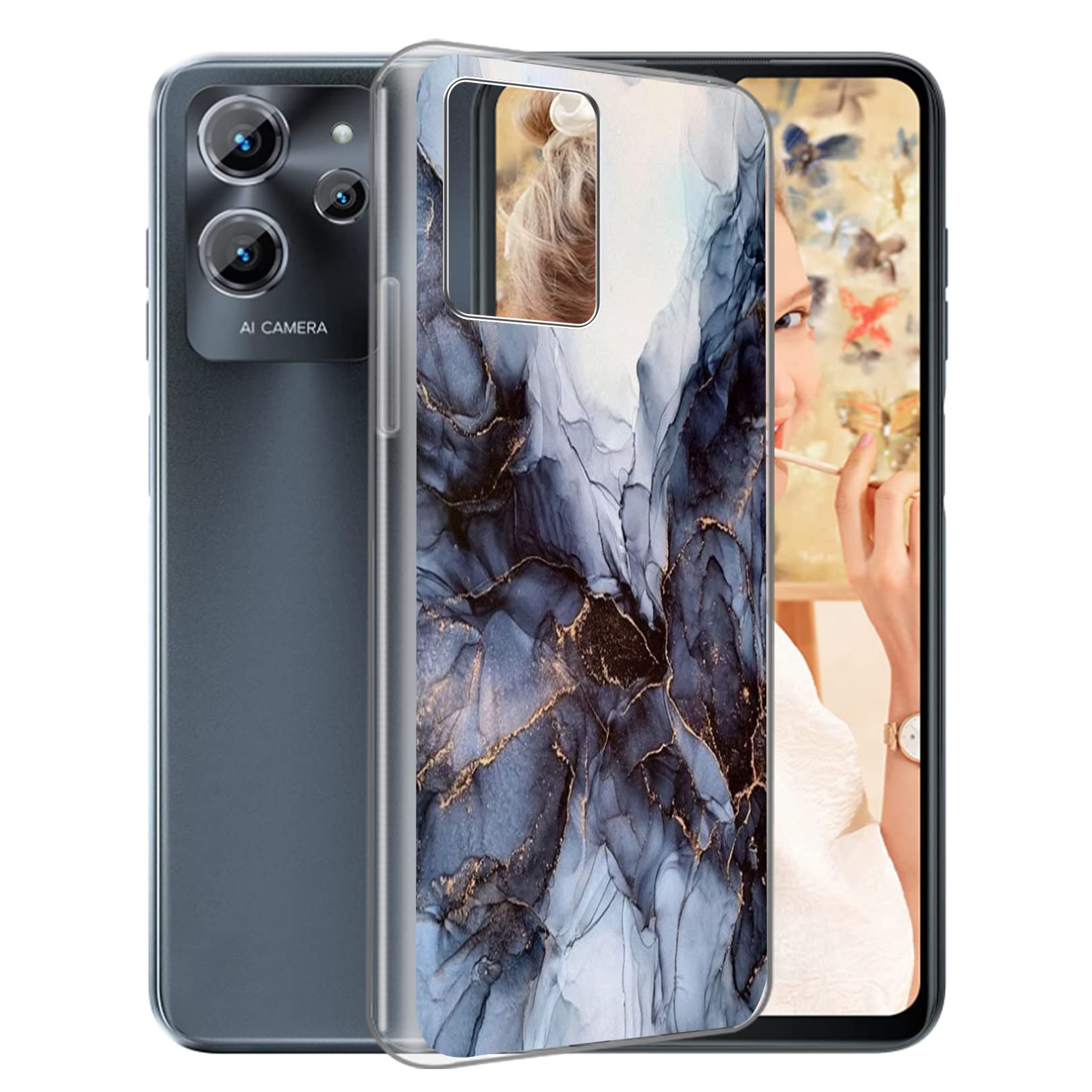 AQGG Custodia per Oukitel C32 PRO (6.52 Pollici) Cover, Transparente Protettivo Sottile Morbido Silicone Custodia Protezioni Skin Bumper -Ragazza Gatto -wm49