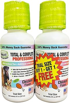 LIQUID-VET Total & Complete Support for Dogs Joint, Allergy, Digestive & Immune Health 10 Active Ingredients in 1 - Made for Picky Eaters 8 Fluid Ounces, Chicken