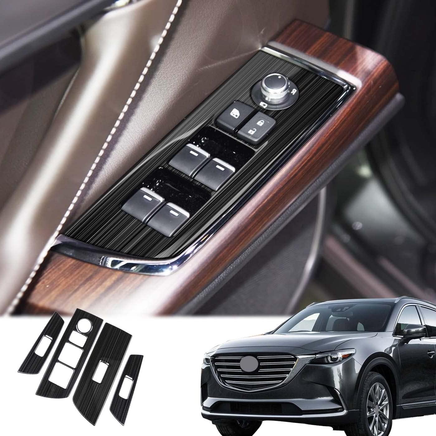 GZBFTDH Window Glass Lift Car Accessories, Compatible for Mazda CX9 Accessories 2017-2022, Button Panel Cover Trim Carbon Interior ABS Glass Lift Switch Frame LHD