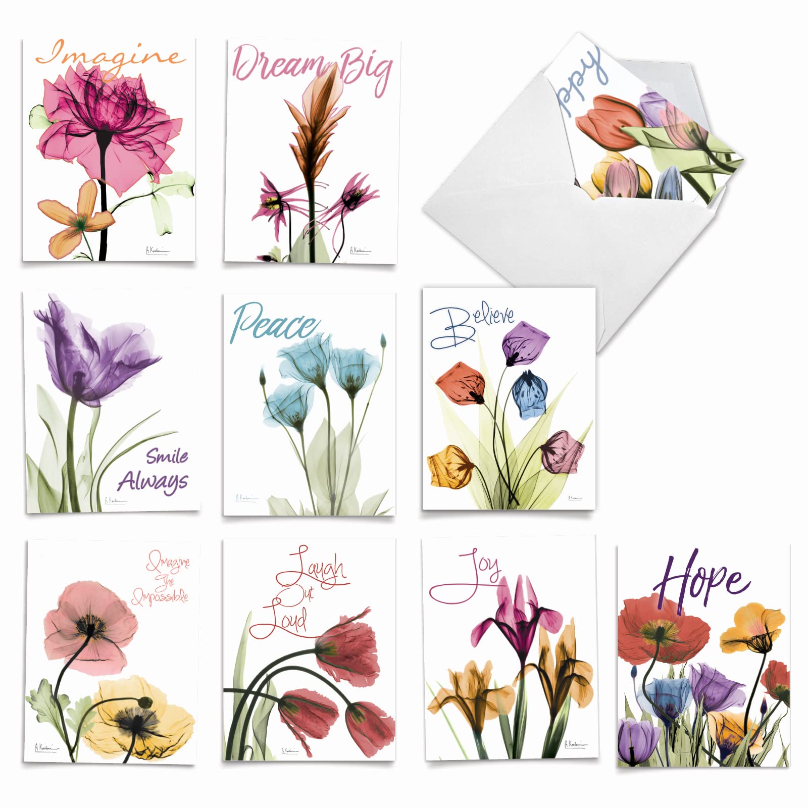 The Best Card Company - 10 Assorted Blank All Occasions Notecards Boxed Set 4 x 5.12 Inch w/Envelopes Botanical Flowers for Women (10 Designs, 1 Each)
