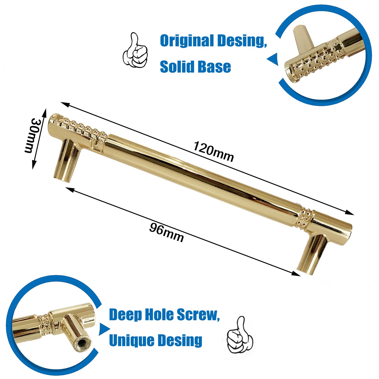 6 Pezzi Maniglie per Mobili da Cucina 96mm, Oro Maniglia per Cassetti Dorate Tiretti Cassetto Moderni in Lega di Zinco Maniglie Armadio Porte per Camera da Letto Guardaroba Comò