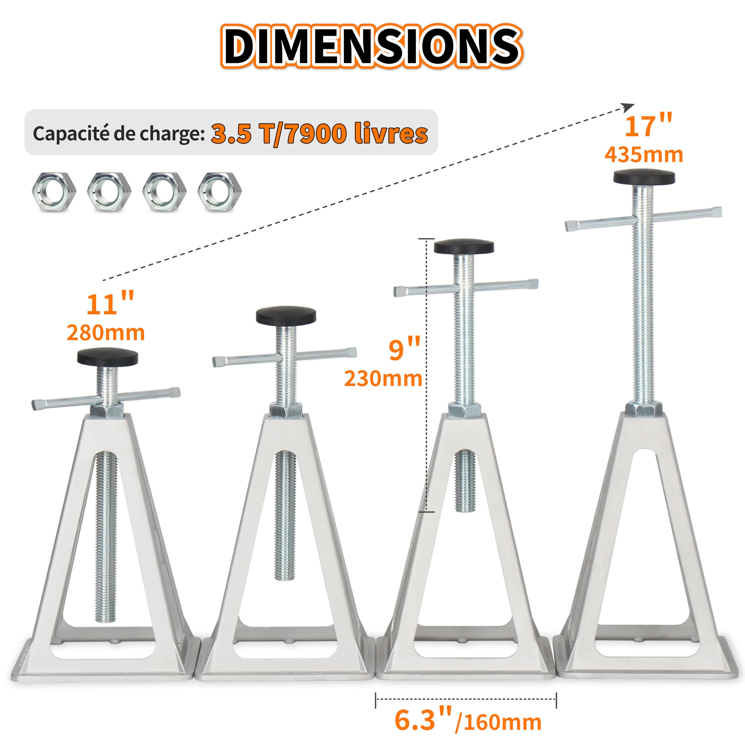 OULEME Lot de 4 Chandelles stabilisateurs en Aluminium Hauteur Réglable pour Camping-Car caravanes Jusqu'à 3600 kg