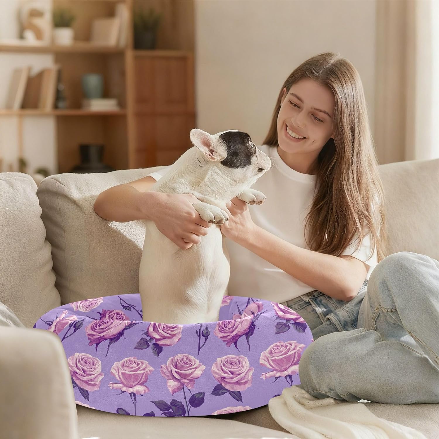 Pet Dog Beds Warm & Cozy Fluffy Dog Pillow Bed for Extra Small Size Pets Sleeping M Beauty Rose Purple