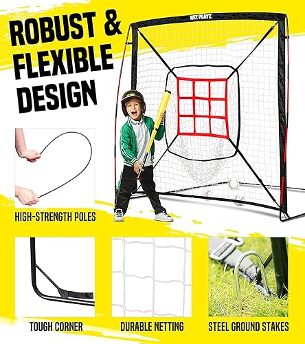 Miniatura 3 de NET PLAYZ Red de práctica de béisbol y softbol de 5 x 5 pies similar al marco de arco, ideal para todos los niveles de habilidad, marco de fibra de