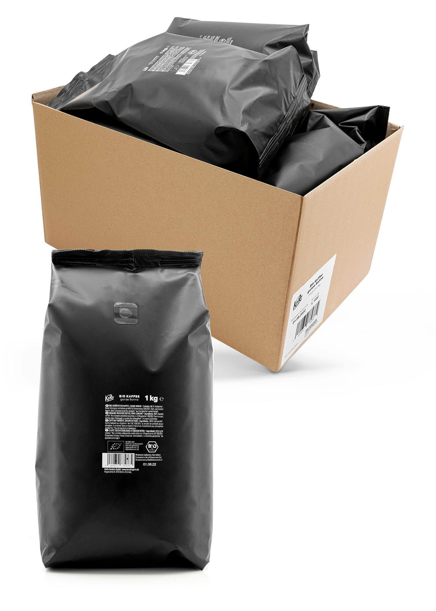 KoRo - Bio Kaffee Crema Ganze Bohne 6 x 1 kg - Ausgewogener Geschmack - Intensives Aroma - Schonend geröstet - Bio-Qualität