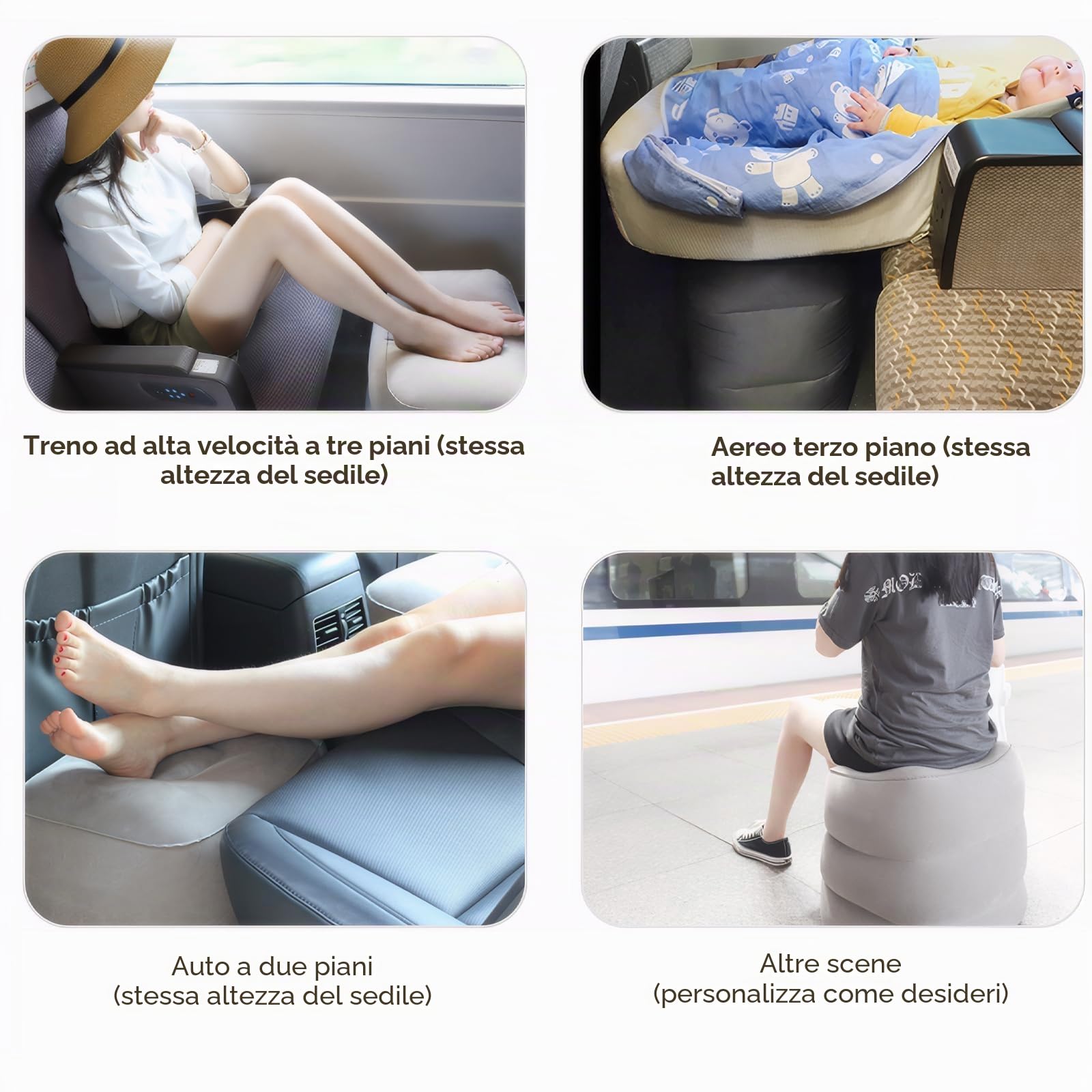 Altezza Regolabile Poggiapiedi Gonfiabile per Viaggiare | Regola L'altezza Gonfiando e Sgonfiando Completamente Gonfiato 43×30×45 cm - Comfort in Volo Auto Autobus Treno - Blu