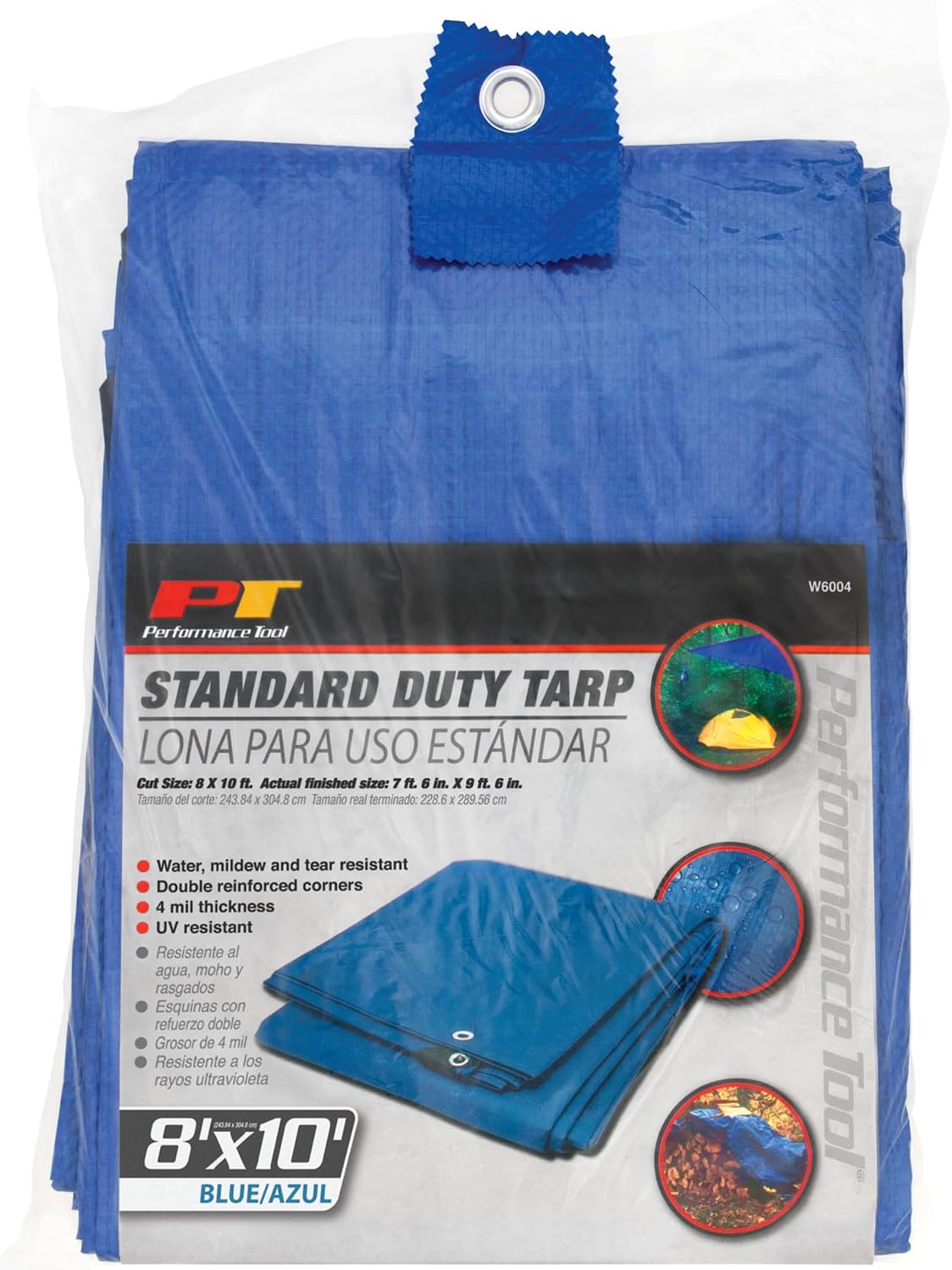 Performance Tool W6004 (8 x 10 ft) Tarp Cover Blue Waterproof Great for Tarpaulin Canopy Tent, Boat, RV Or Pool Cover Performance Tool (Standard Poly Tarp)