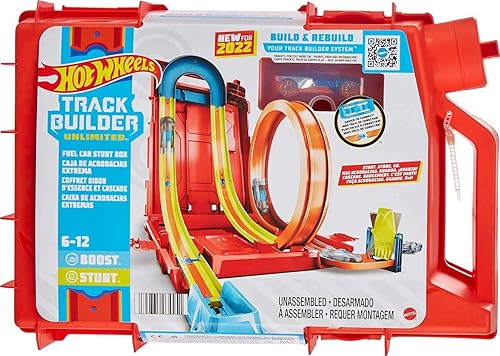 Hot Wheels Track Builder - Caja de acrobacias ilimitada para latas de combustible paquete de construcción de pistas para acrobacias y carreras auto