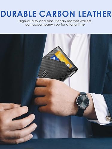 Vista 6 de Cartera delgada minimalista para hombre, carteras para hombre, bloqueo Rfid, cartera de cuero con clip para dinero con soporte para tarjeta