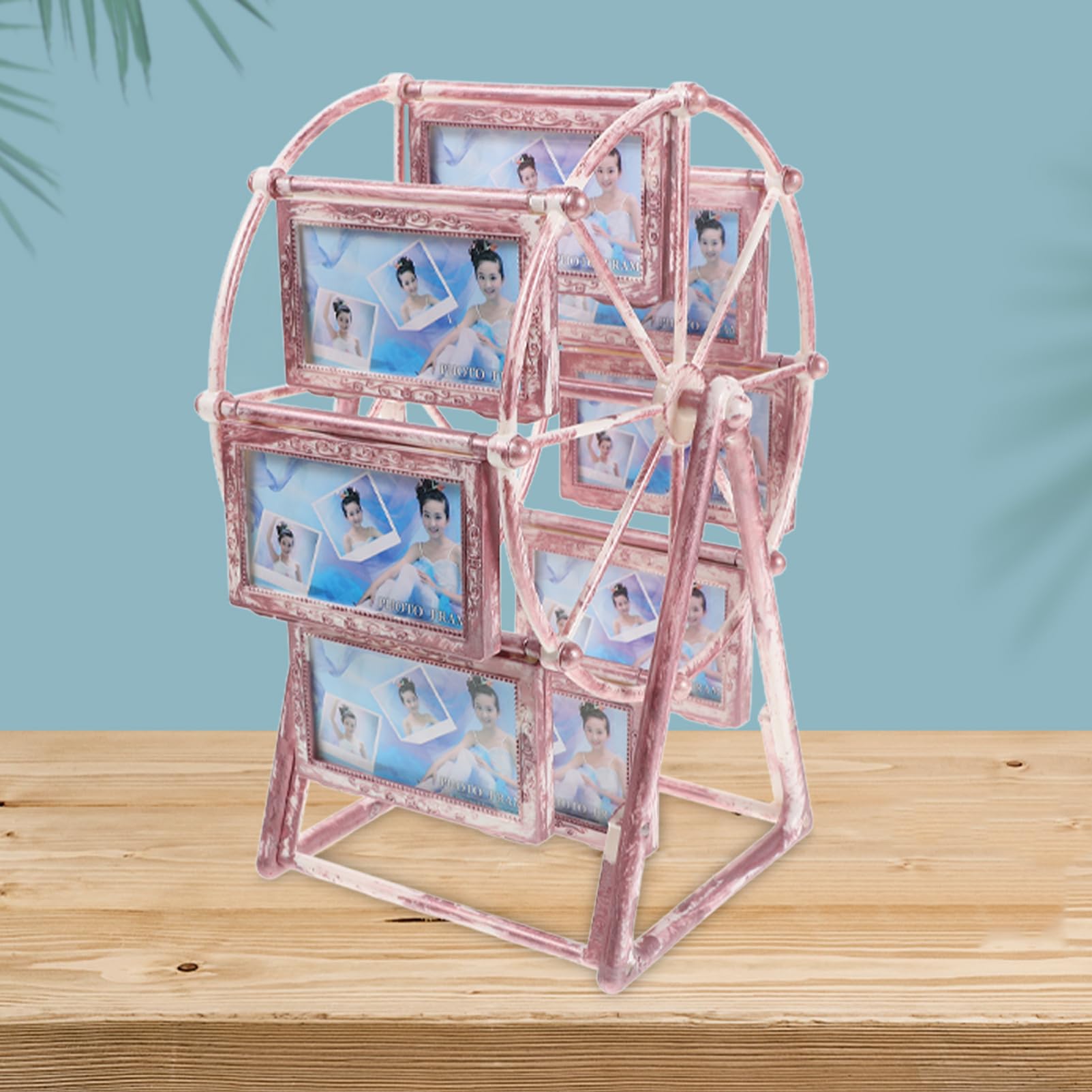 Riesenrad Fotorahmen aus Abs, Drehbar, Rosa für Schreibtisch | Familienfotos als Tischdeko, Kreative Form für Selbstgemacht und Hochzeiten, Leicht zu Reinigen