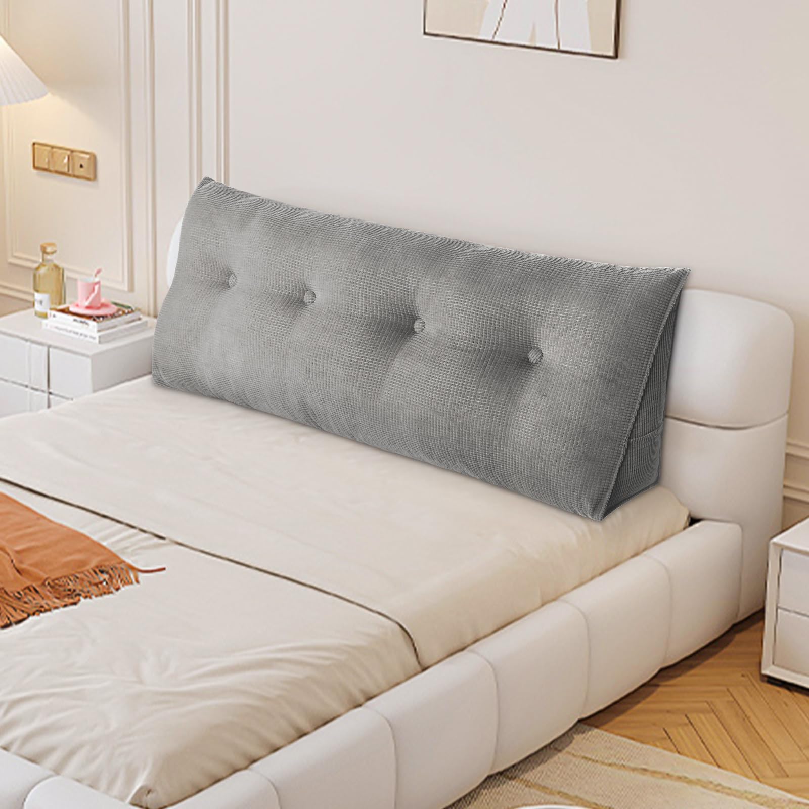 OHMG 120/140/160/180/200 cm, dreieckiges Kopfteilkissen für Bettruhe mit abnehmbarem Bezug, Lesekissen zur Positionierung der Rückenlehne, Lesekissen zum Hinsetzen