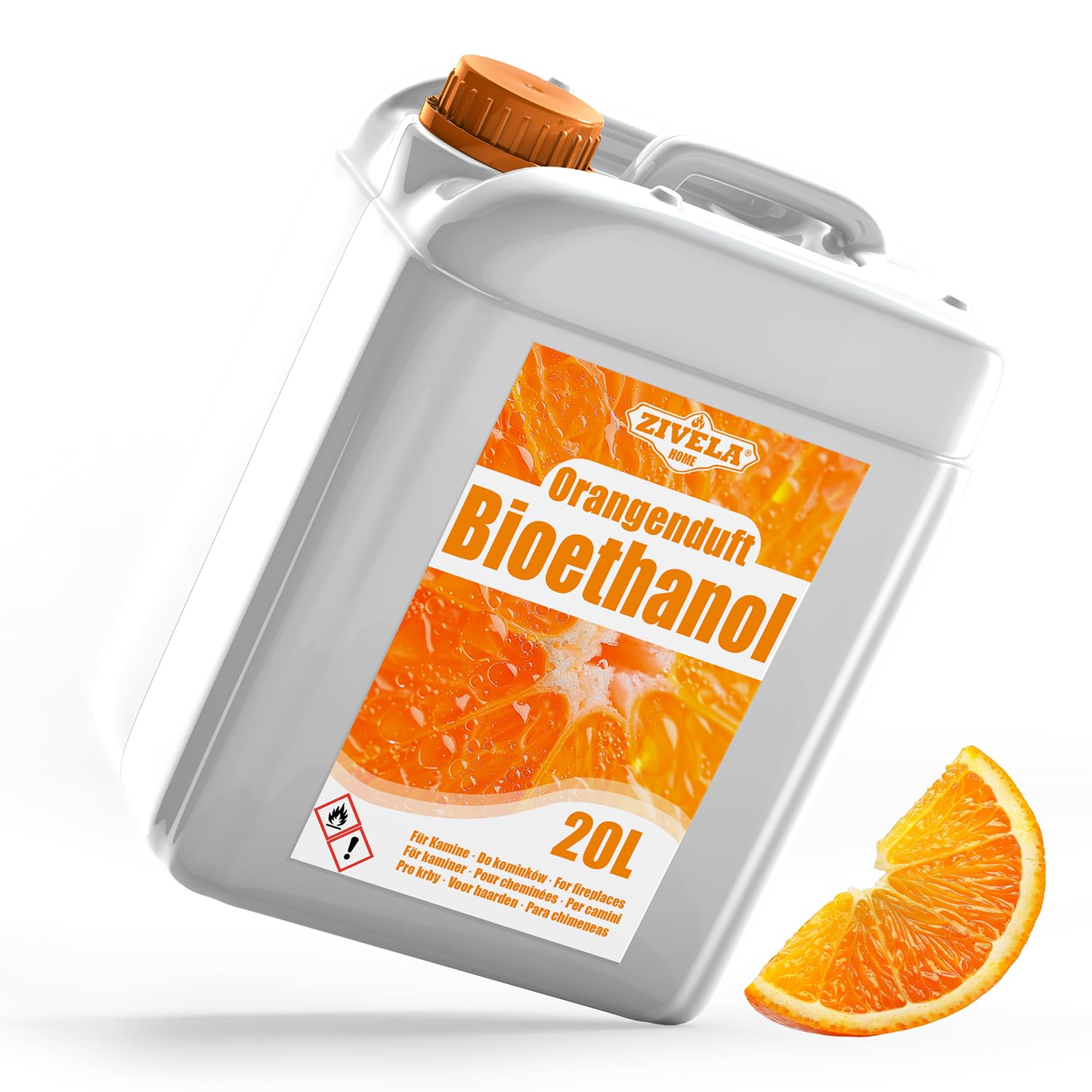 Bioetanolo 96,6% 40 l, profumo di arancio biologico 96,6% 2 x 20 l, bioetanolo per camino, caminetto, camino a bioetanolo, profumo di arancia, combustione pulita, senza fumo, fiamma vivida e stabile