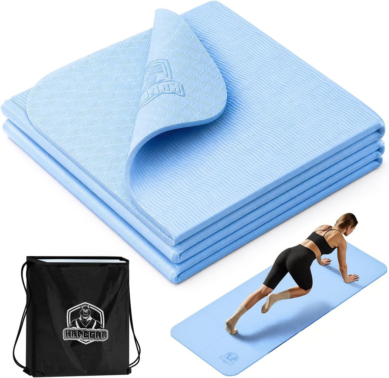 (-37%) HAPBEAR Reise Yogamatte faltbar 183x61x0,6cm – rutschfeste TPE Yogamatte klappbar mit Tragetasche, leicht & platzsparend für Yoga, Pilates, Fitness & Home Workout (Rosa)