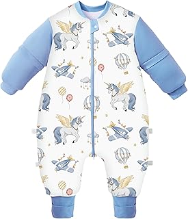 Chilsuessy Baby Winterschlafsack mit Füßen und abnehmbare langärmelige Babyschlafsack mit Beinen aus natürlichen Bambusfaser kleinen Kinderschlafsack, 2,5 Takg/Einhorn, XL/Baby Höhe 110–120 cm