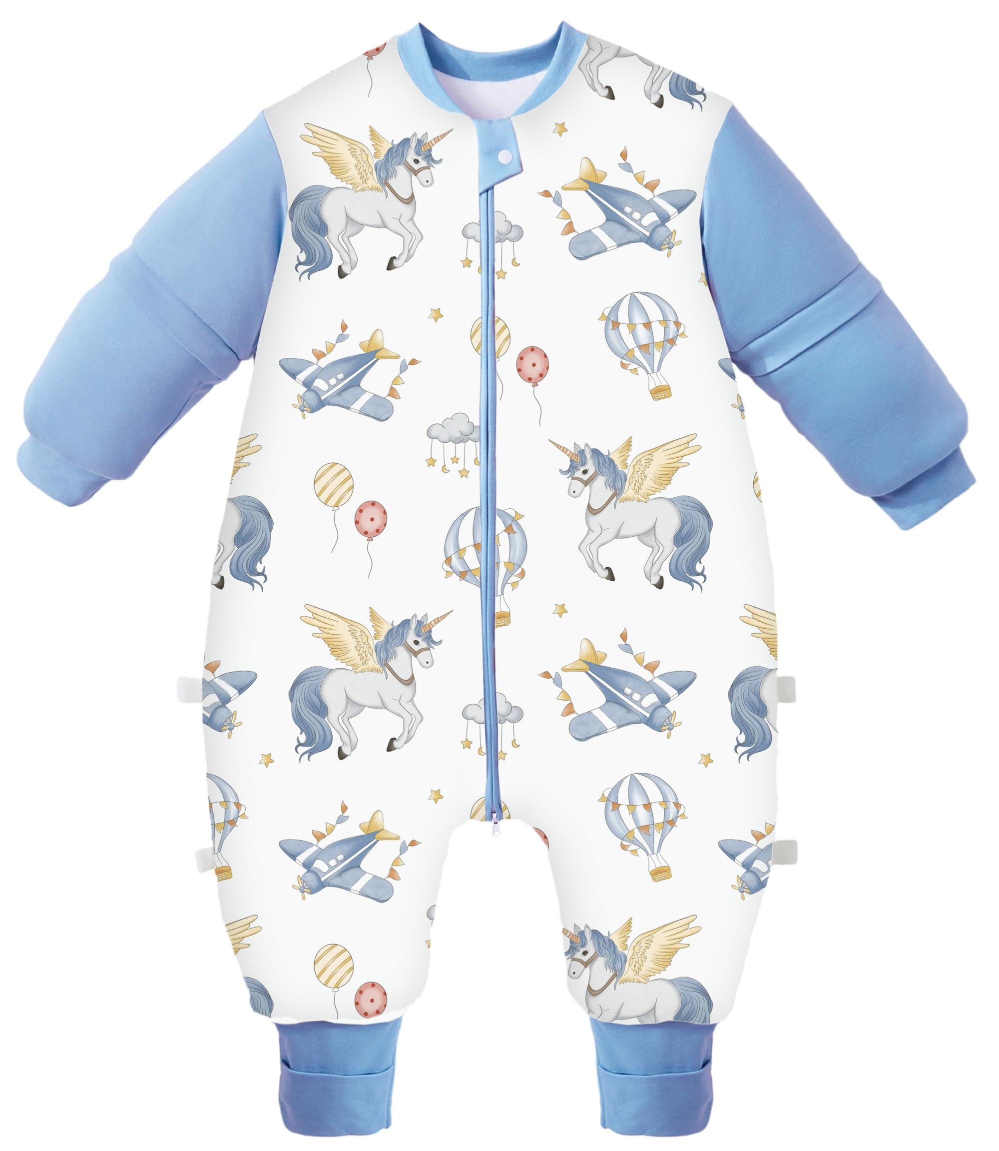Chilsuessy Sleeping Bag with Feet,Sleeping Bag Baby Winter, Removable Sleeves,Toddler Sleeping Bag with Legs,Toddler Sleep Sack, Blue Unicorn/2.5 Tog, 1-2 Years