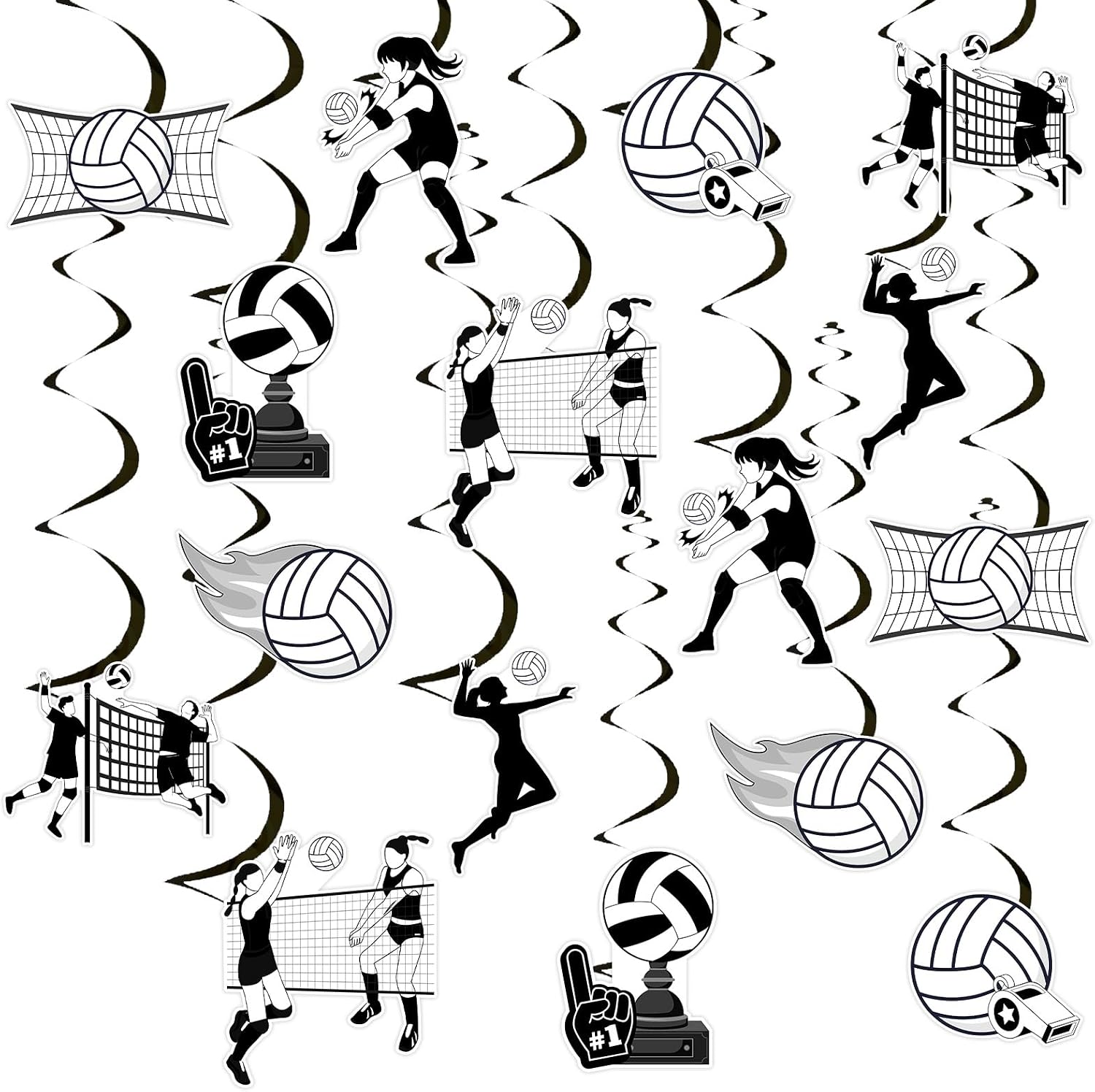 Volleyball Birthday Party Decorations 24Pcs Volleyball Party Hanging Swirls Volleyballs Birthday Hanging Streamer Bump Set Spike Volleyballs Player Sport Ceiling Hanging Decor for Baby Shower