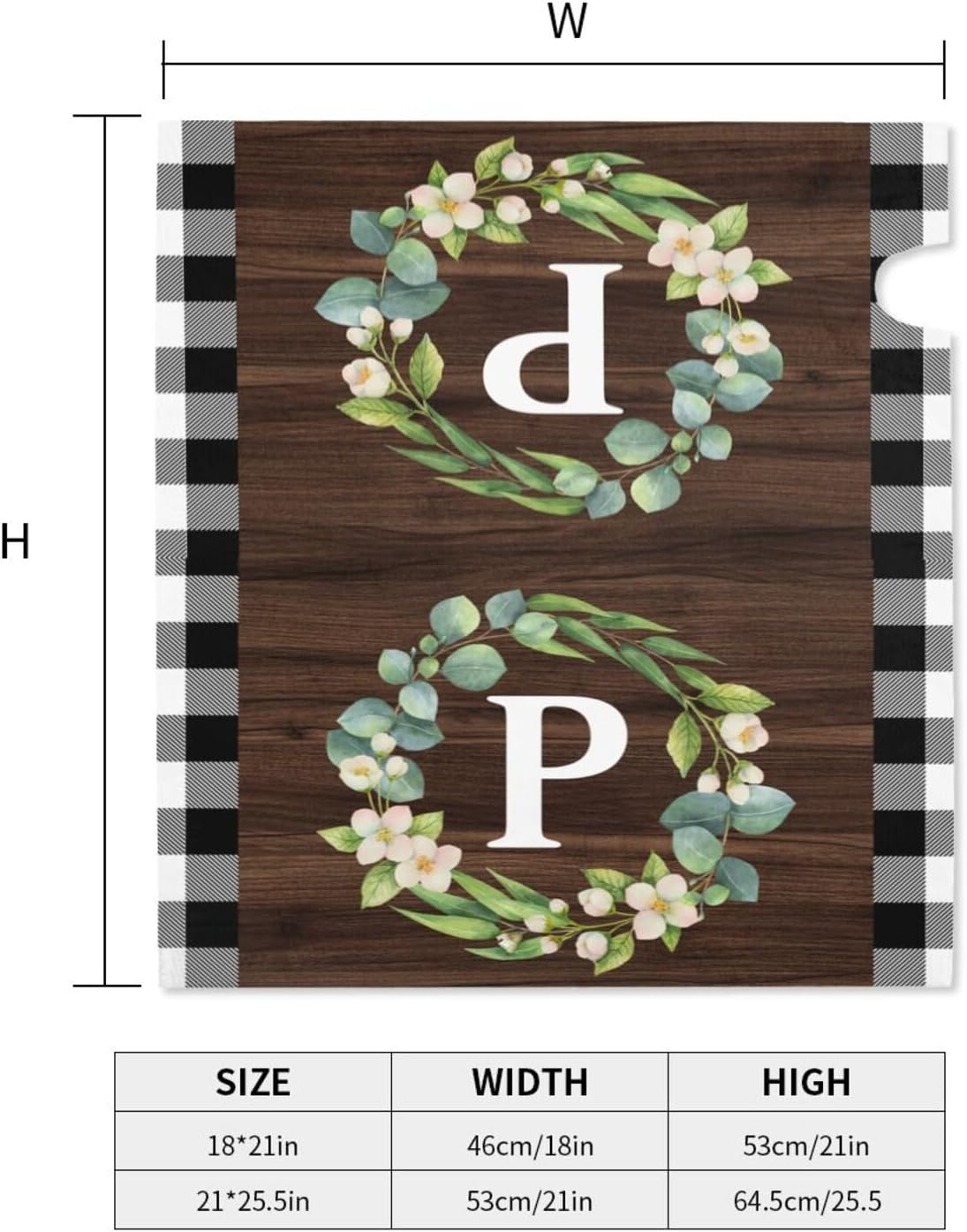 Wreath Monogram Letter P Mailbox Covers, Buffalo Plaid Outdoor Magnetic Mailbox Cover, 21 x 18 in Mail Box Covers for Garden Yard Decor