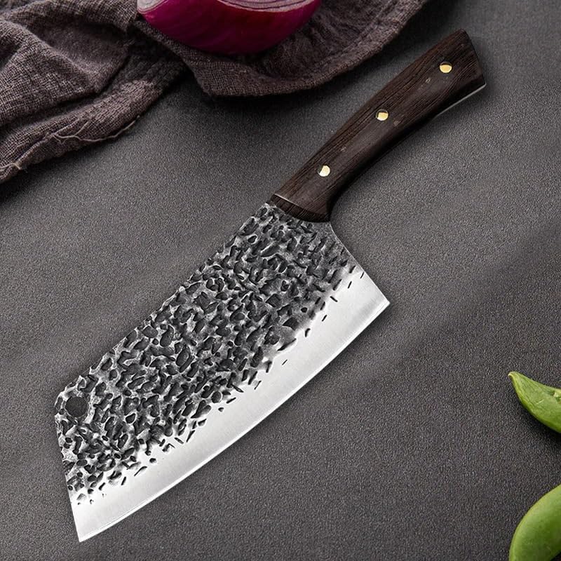 Meat cleaver,Cleaver Knife 7 Inch Cleaver Knife 5CR15 Forged Steel Kitchen Knife Chinese Meat Slicing Knife Chef Butcher Cooking Tools With Wood Handle