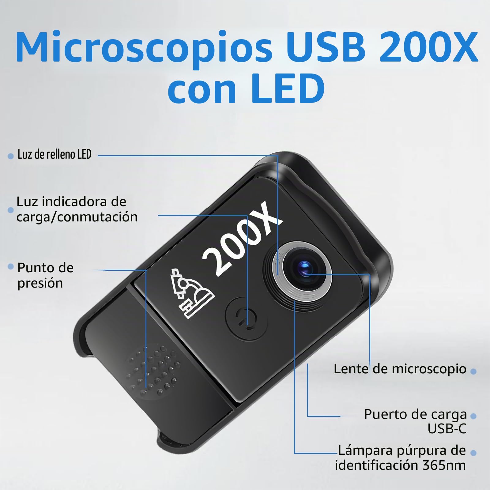 Microscopio para teléfono móvil, 200 microscopios USB con LED, mini microscopio para cámara de smartphone, HD Digital Microscopio con CPL para Explore Micworld Digitales, compatible con