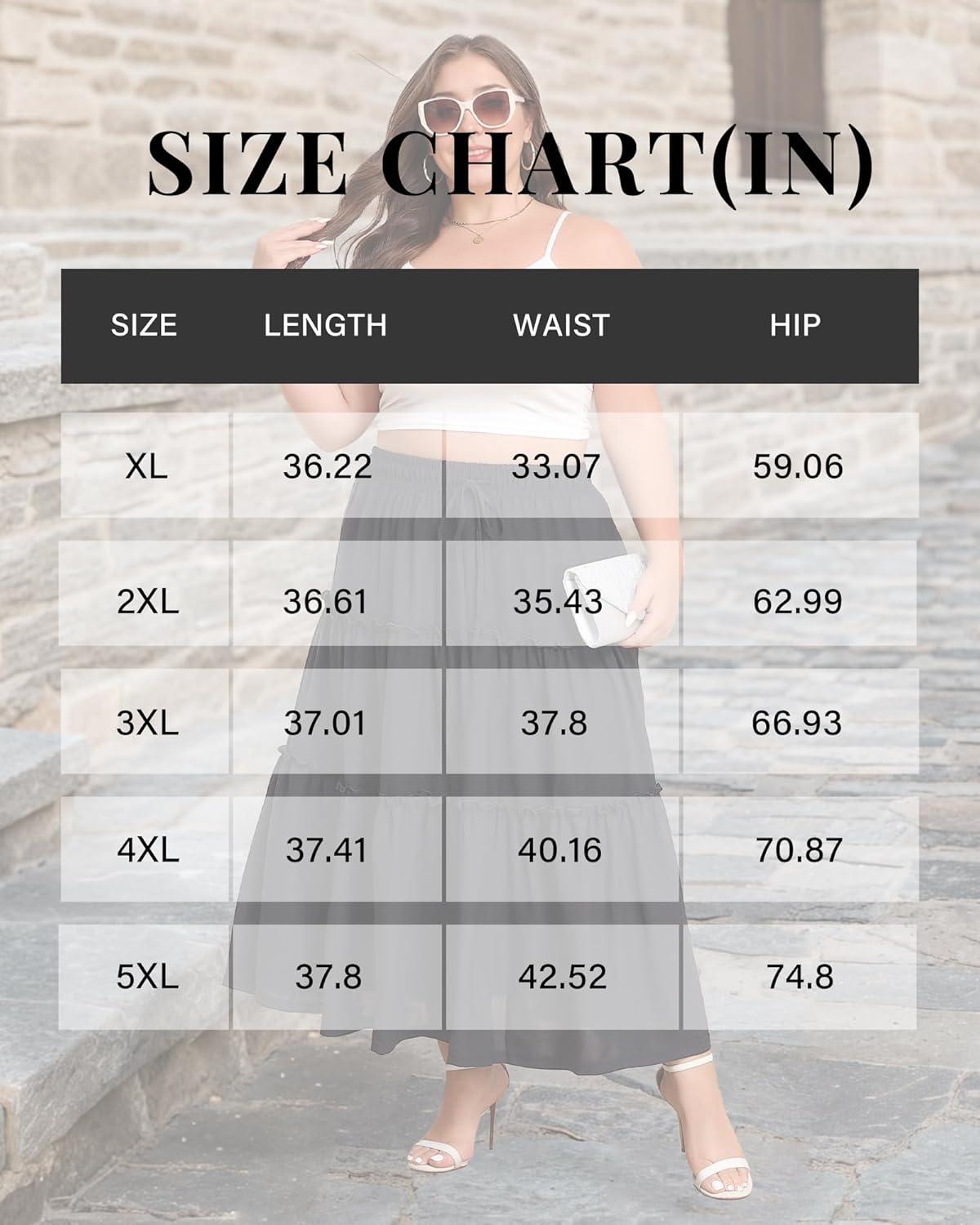 Plus Size Maxi Skirt for Women Elastic High Waisted A Line Tiered Long Flowy Skirts with Pockets - Image 6