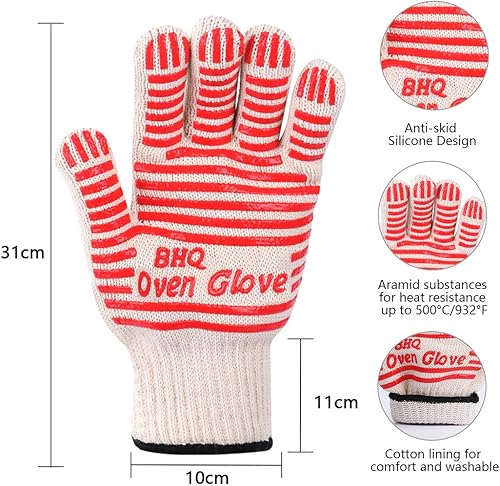 Miniatura 5 de CZSYZCZS Guantes de horno resistentes al calor extremo - 932F - Guantes de cocina para barbacoa, parrilla, horneado, corte, chimenea para ahumar