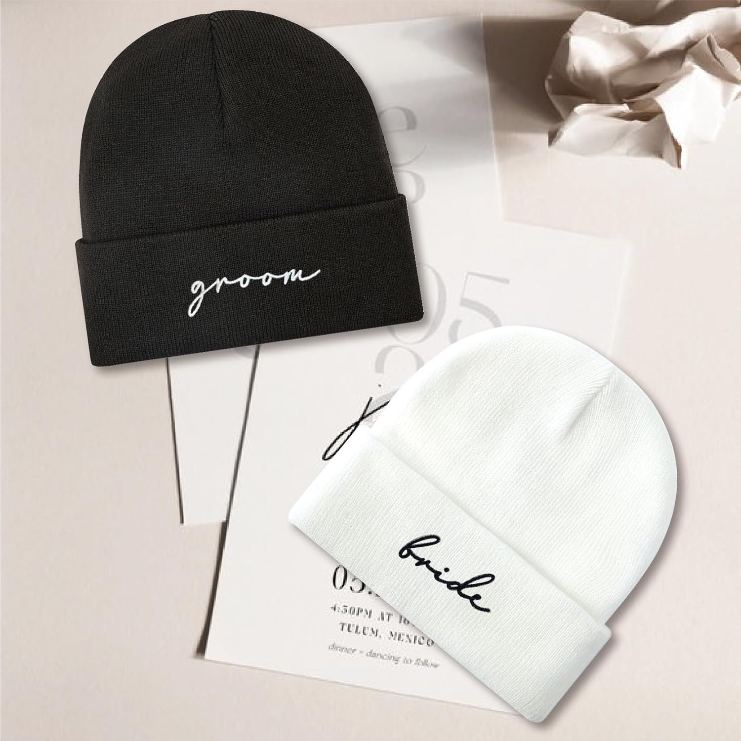 Mr and Mrs Beanies Engagement Gift，Wedding Gifts for Couples,Bride and Groom Hats for Honeymoon Essentials - Image 6