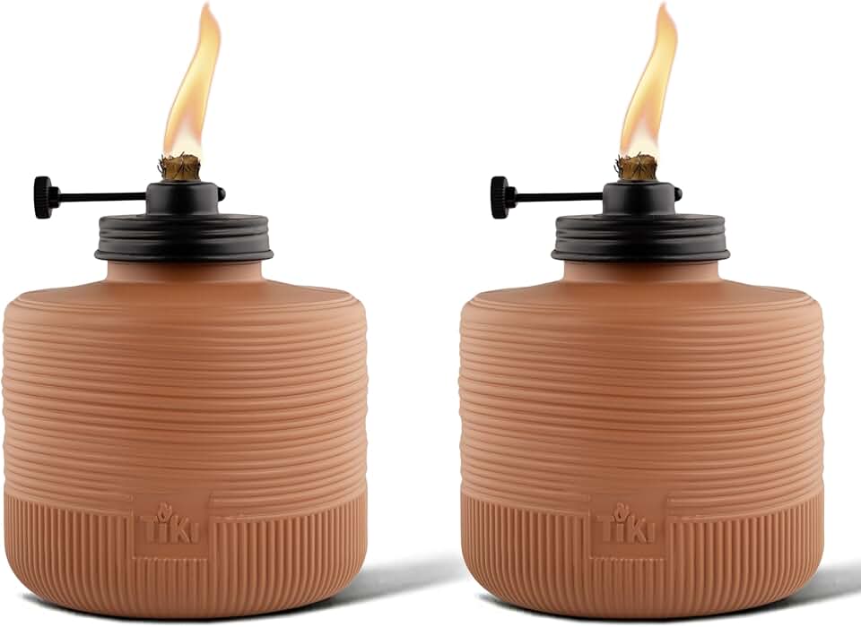 TIKI Amber Horizon Glass Table Torches 2-Pack, 6.5" – Orange Outdoor Tiki Tabletop Torches for Patio &amp; Backyard | Adjustable Flame Height | Weather-Resistant | Includes Long-Lasting Wick &amp; Snuffer