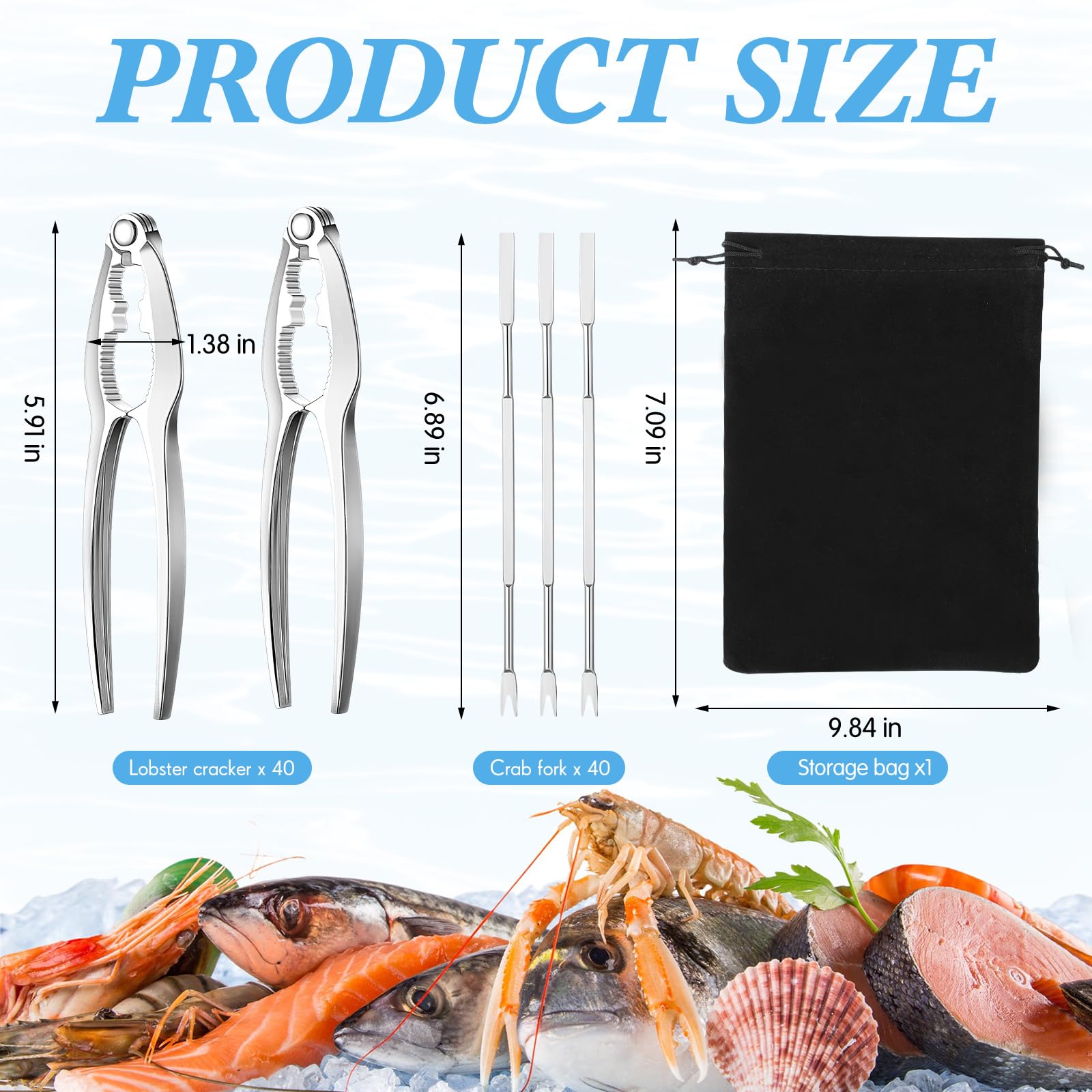 Juego de 81 herramientas de mariscos que incluye galletas de langosta, tenedores de mariscos de acero inoxidable y bolsa de almacenamiento, juego de galletas de langosta, abridor de mariscos para