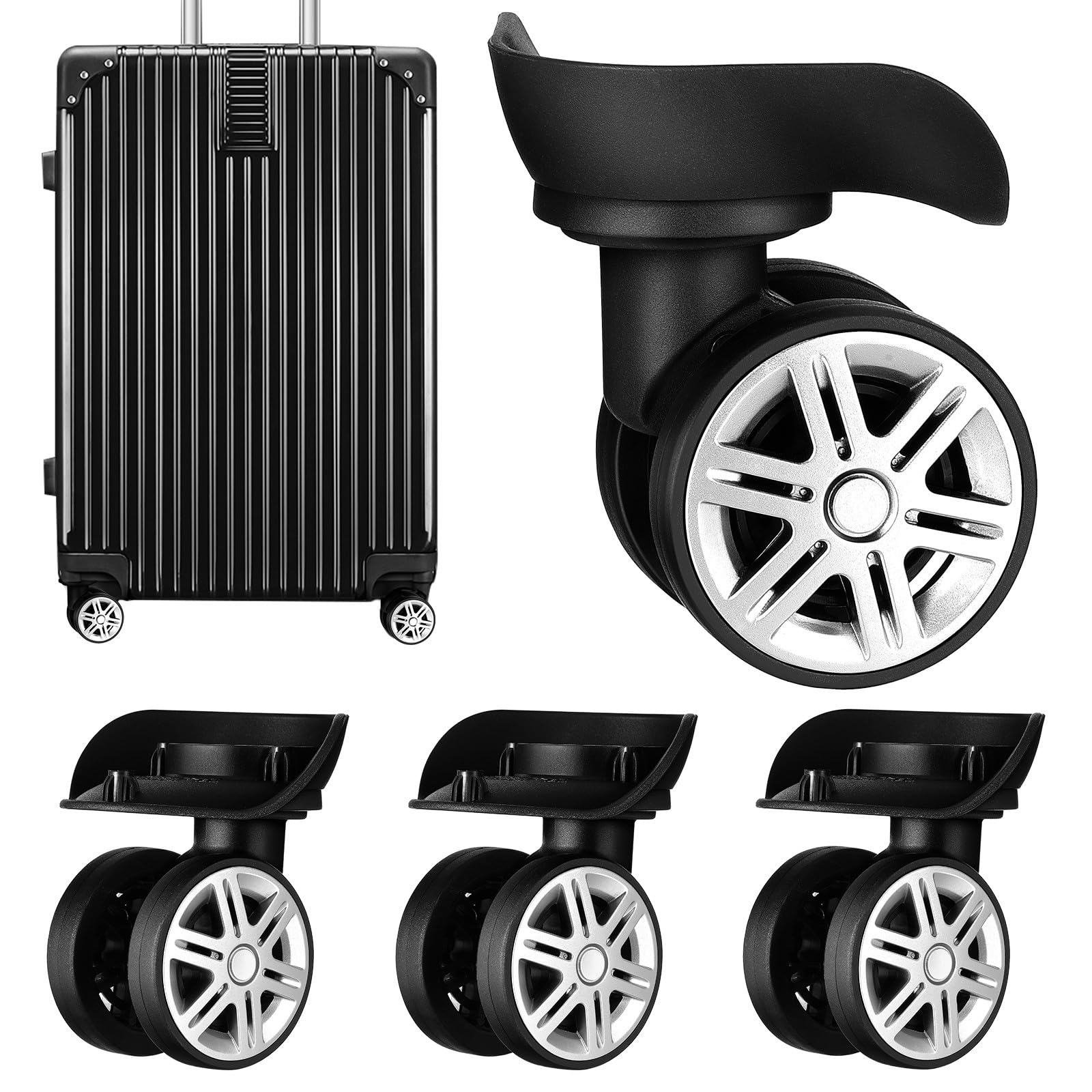 Roulettes de valise robustes en ABS noir avec double roue fluide - 8