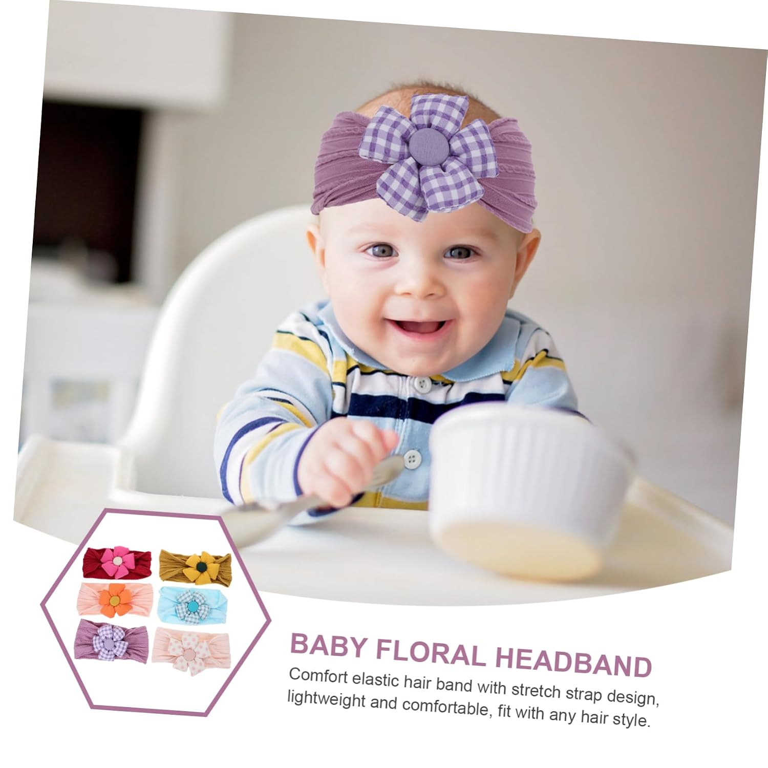 6 Pcs Baby Girl Flower Headbands Cotton Elastic Hair Accessories