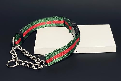 Miniatura 5 de Collar Martingale para perros, collares de nailon ajustables con hebilla de liberación rápida, rayas multicolores, cadena de acero inoxidable,