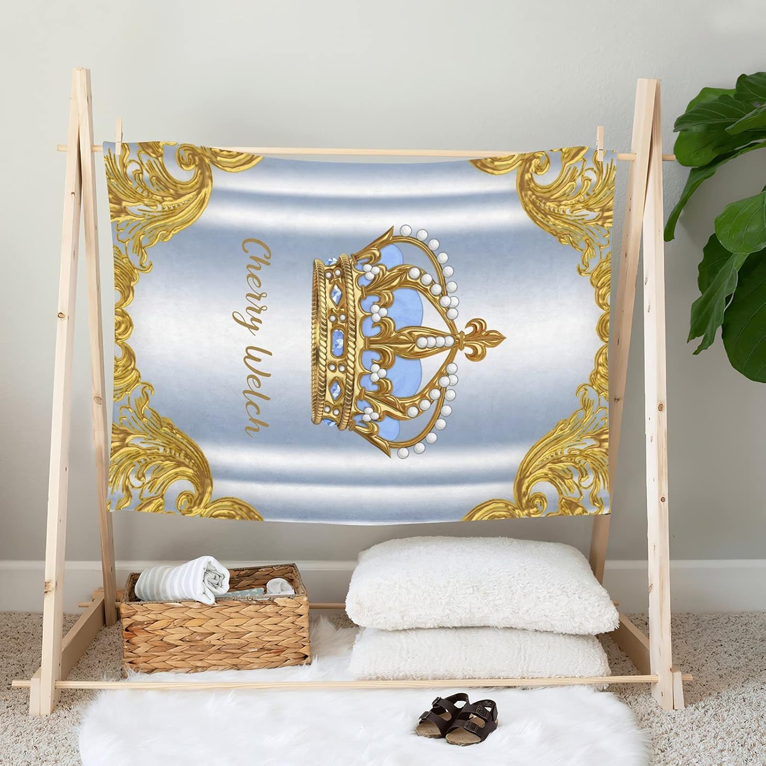 Personalized Baby Blanket Gold Prince Custom Nursery Swadding Blankets 30x40 Inches for Baby Boy Girl with Name Baby Shower Birthday Gift