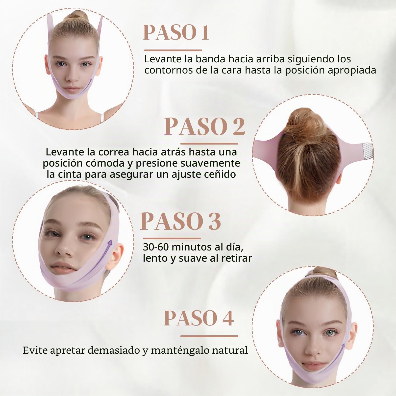 Reductor de Papada,Papada Reductor Mujer,Correa Facial Adelgazante Mentonera y Lifting Tape Reutilizable y Ajustable, Faja Facial Definidor de Mandíbula, Cinturón Facial con Efecto V - Line