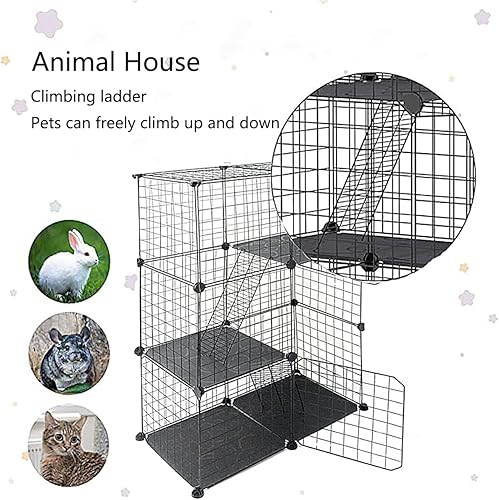 Miniatura 3 de uyoyous Jaula para mascotas, 3 niveles, 42.9 pulgadas, casa de metal para gatos con 3 puertas delanteras, 2 escaleras, 2 plataformas, cama interior,