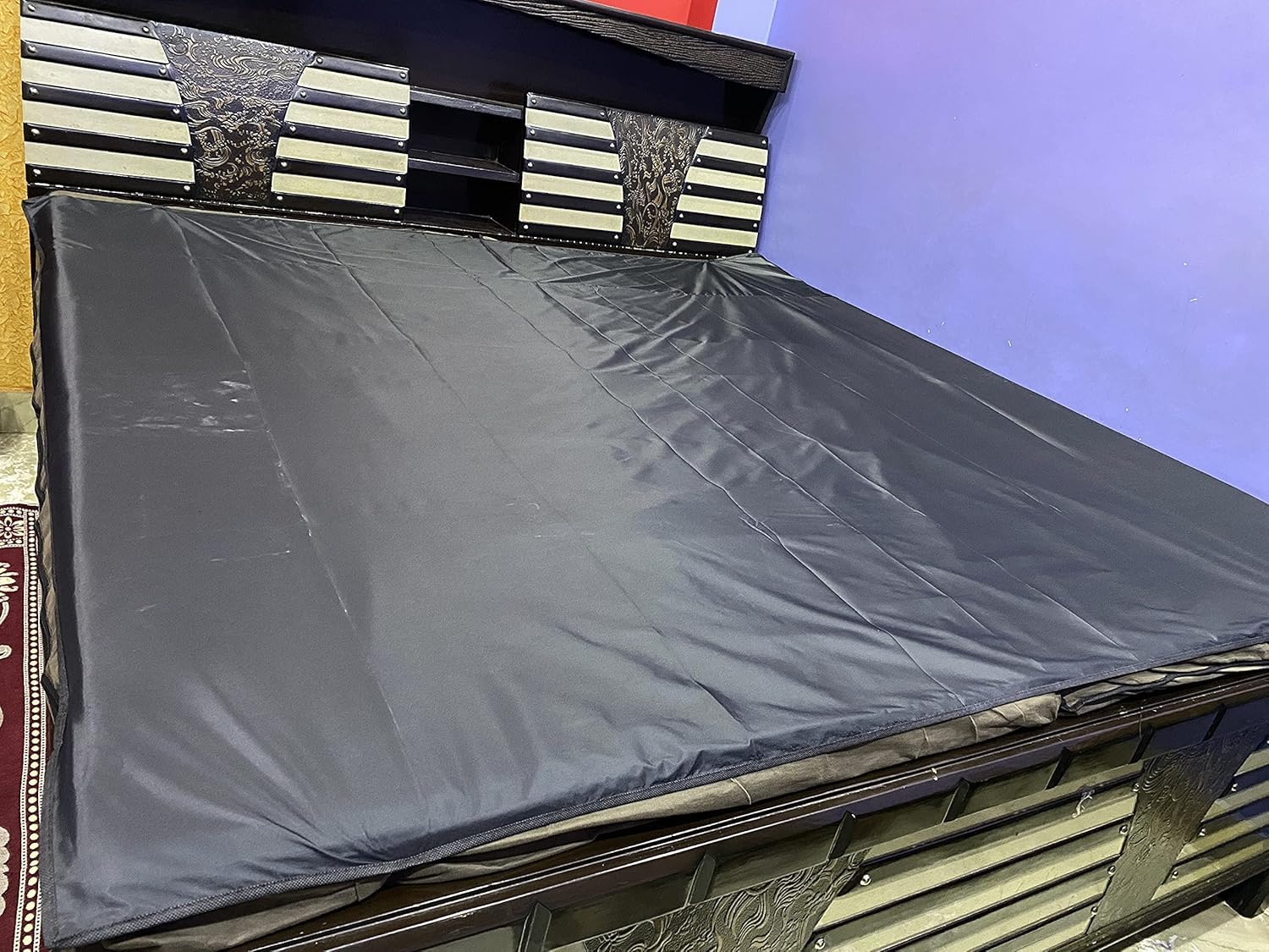 Waterproof Mattress Protector, Black, Fitted Sheet Style, Bed Cover with Elastic Edges (75x72 inch) PVC (Black)-image-22